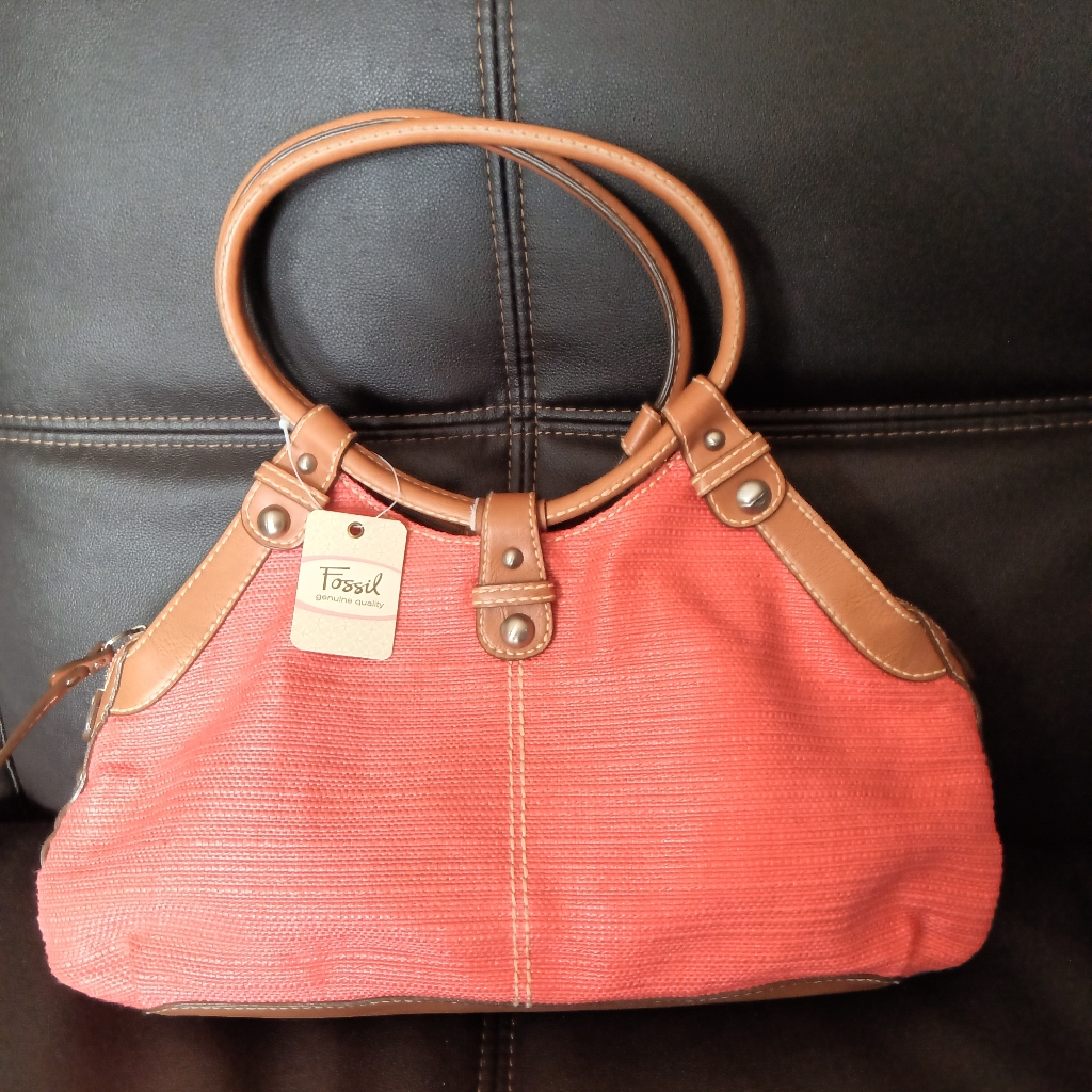 Fossil Coral Satchel With Tan Leather Trim